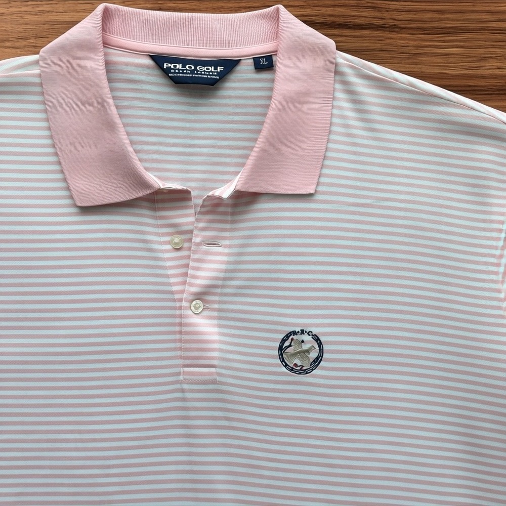 Polo Golf Ralph Lauren Polo Shirt Men's XL Pink Rolling Rock Club Striped